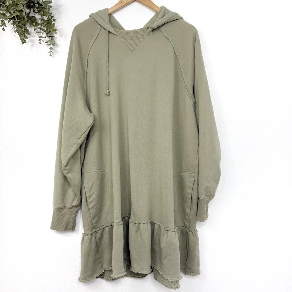 American Eagle Outfitters Olive Hoodie Dress - Picture 2 of 9